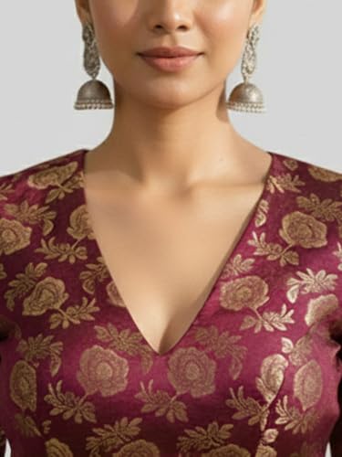 Image of Thevasa Women's Everyday Divine Depth V Neck Half Sleeves Blouse