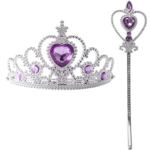 Gridamea Ensemble d'accessoires de robe Elsa Diadèmes, couronne de reine, bagues, boucles d'oreilles, tresses et baguette avec bleu/jaune/vert/violet pour déguisements, anniversaire, cosplay Cover