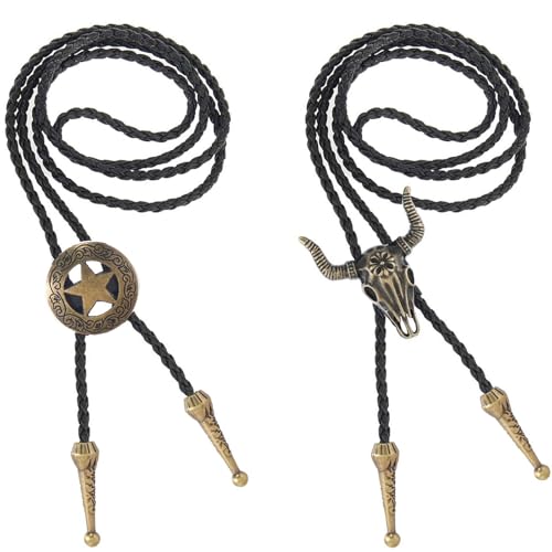 AHEJIOO 2 Stück Bolo Ties, Cowboy Kostüme für Herren & Damen, Western Outfit mit Cowboy Hemd & Weste