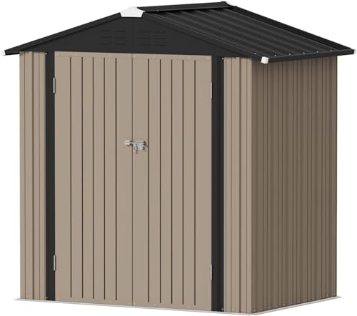 Devoko Outdoor Storage Shed 6 x 4 FT Lockable Metal Garden Shed Steel Anti-Corrosion Storage House with Double Lockable Door for Backyard Outdoor Patio (Brown)