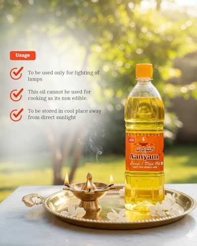 Image of R.G Aanyam Lamp Oil - 900 ml | Diya & Deepam Oil for Pooja, Home Temple & Religious Rituals | Non-Edible & Smokeless Oil for Daily Lighting Use