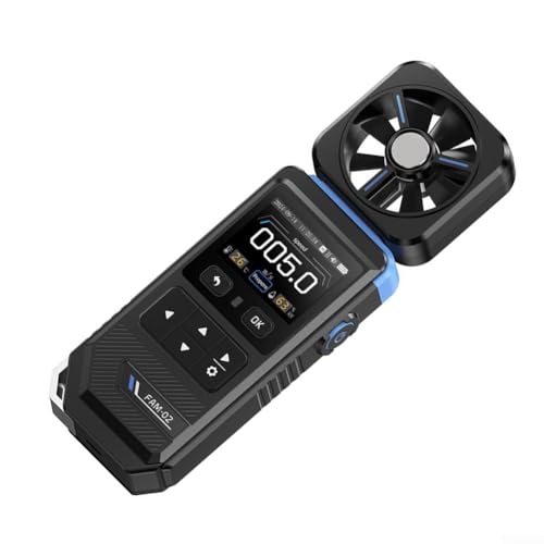 MoSundi FAfor M-02 - Anemometro portatile con temperatura e umidità per la misurazione, ruota del vento a 8 lame, registrazione curva, triplo allarme (suono/luce/vibrazione), per uso professionale