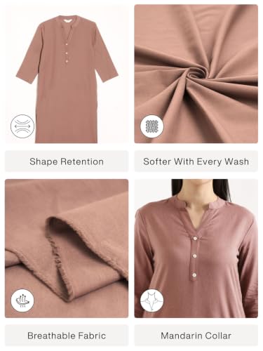 Image of SAADAA Women's Linen Straight Fit Straight Long Kurta Airy Plain Kurta, 3 /4 Sleeve, Knee Length Kurtis with Pockets, Casual and Office Wear