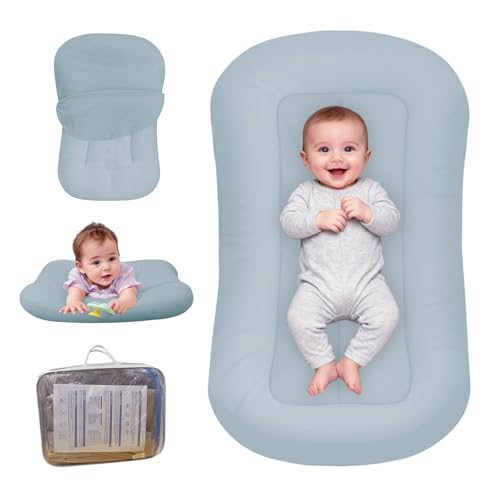 Image of Baby Lounger for Newborn, Bionic Design Baby Lounger, Soft Organic Cotton Breathable Lounger for Infants 0-18 Months (Grayinsh Blue)