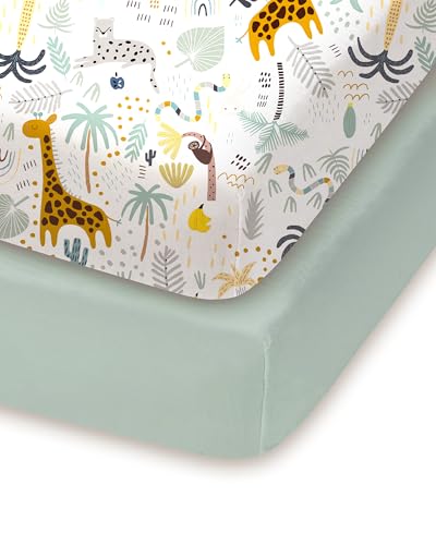 Image of Pack and Play Sheets Fitted 2 Pack, 38x26 Graco Pack n Play Sheets for Playard & Travel Crib Mattress, Ultra Soft Jersey Knit, Breathable Stretchy Deep Pocket, Compatible with Mini Cribs