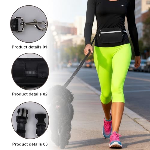 Laufleine Für Hunde, Jogging Lead Dogs, Hands-Free Running Lead for Dogs, Dog Lead for Jogging Running, Hands-Free Lead with Reflective Elastic Running Lead and Dual Handles for Jogging and Walking