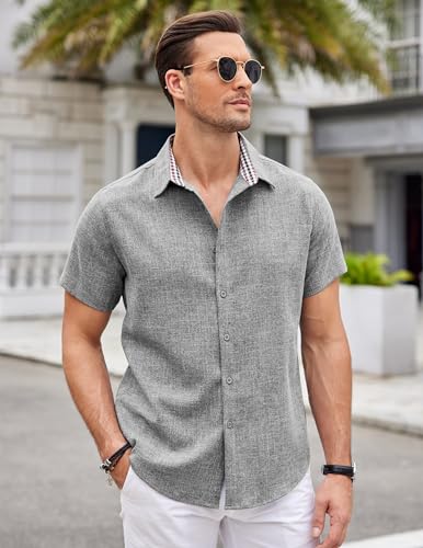 COOFANDY Mens Linen Shirt Casual Short Sleeve Button Down Shirts Summer Beach Vacation Tops4