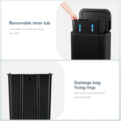 Caneca de basura rectangular con pedal y tapa negra 8 gal miniatura 5