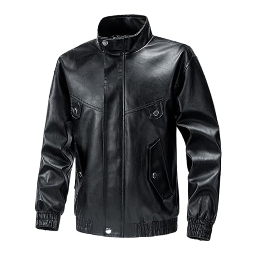 GUOYUXIAO Chaqueta de cuero suelta pareja abrigo de moto para hombre-Black-XL