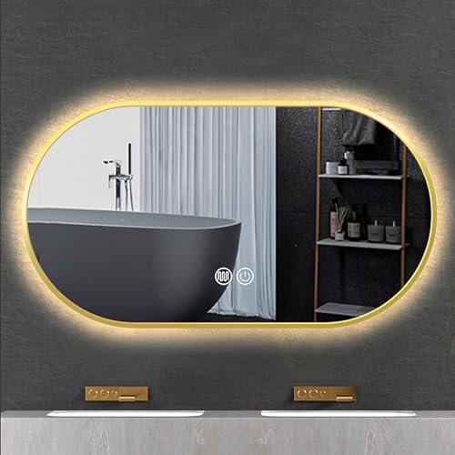 Miroir ovale LED luxe avec cadre aluminium antibuée 3 couleurs