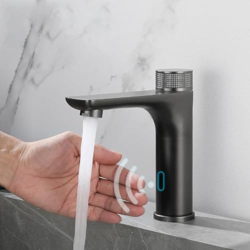 Grifo sensor con volante antideslizante NBYGSC mezclador de agua fría y caliente para lavabo plateado