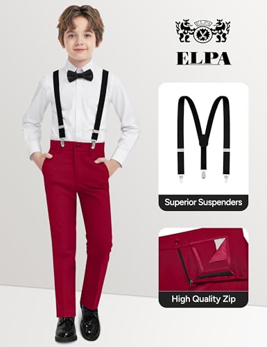 Image of Boys Red Suit 5 Pieces Slim Fit Kids Formal Tuxedo Suit Set for Wedding Ring Bearer, Easter, First Communion, Confirmation, Graduation Little Boys Size 7