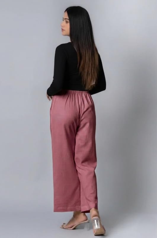 Image of Moirai Pure Cotton Wide Leg Women Trouser Stylish Mid Rise Relaxed Straight Fit Loose Pants Casual Travel Office Formal Wear