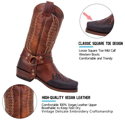 Western Boots for Men Cowboy Boots Lightweight Durable Round Toe Modern Boots Fashion Embroidered Hand Stitching Riding Cowgirl Boots Anti Slip Mid-Calf Wide Calf Pull On Boot Traditional Country Boot4