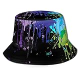 Hat Rainbow Paint Splatters Black Background Abstract Wallpaper Bucket Hats Sunshade Hat Beach...