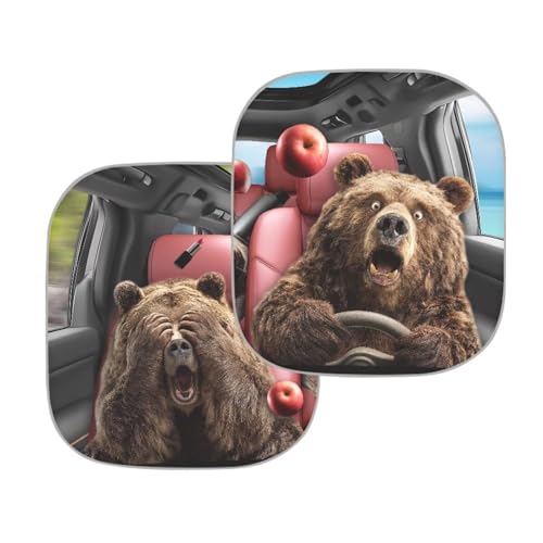 Image of Windshield Sun Shade Folding Funny Bear Drive Automotive Windshield Sunshades Heat Shield Auto Sun Visor, Auto Sun Heat and UV Rays Blocker Keep Your Car Cool, 28.5 inchx25.5 inch