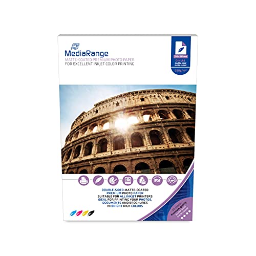 Media Range MRINK112 Papel fotográfico A4, 250 g, blanco, 50 Hojas mate en ambos lados