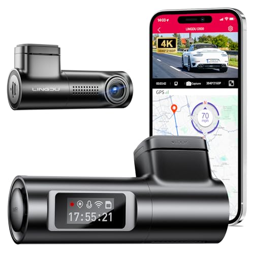 LINGDU 4K Dash Cam Front, spraakgestuurde auto-dashcam, WiFi-dashcam voor auto's, ingebouwde GPS,...
