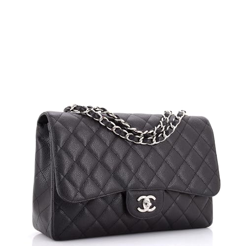 Pre-Loved Classic Single Flap Bag Quilted Caviar Jumbo, Black3