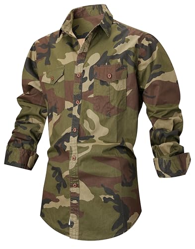 PAODIKUAI Men Camouflage Denim Shirt Camo Washed Military Long Sleeve Shirts Casual Button Down Shirts2