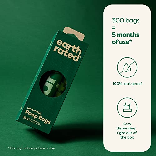 Image of Earth Rated Dog Poop Bags, Thick Grab and Go Single Roll, Ideal for Backyard Pickups, Unscented, 900 Count (3 x 300 count)