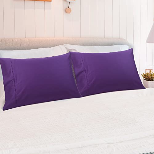 PiccoCasa Pillowcases 2 Pack, Super Soft Cotton Bed Pillow Covers with Envelope Closure, Hotel Bedroom Pillow Sham Grape 50x90cm - Image 4
