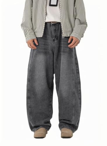Baymate Vaqueros elásticos para Hombre,Jeans Baggy Fit,Pantalones con Costuras Irregulares Casual Denim