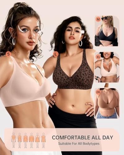 Image of Seamless Wireless Bra for Women | No Underwire Deep V Invisible T-Shirt Bra | 360 Support | Adjustable Straps | Soft Comfortable Everyday Bra