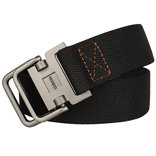 Drizzte Belt Men Plus Size 63'' Web Fabric Canvas Belts D Ring Belt Casual Adjustable Military Work Tactical Belt Black #TOP2