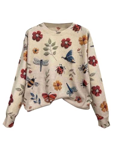 SOLY HUX Women's Long Sleeve Shirts Crew Neck Floral Printed Sweater Pullover Casual Fall Clothes