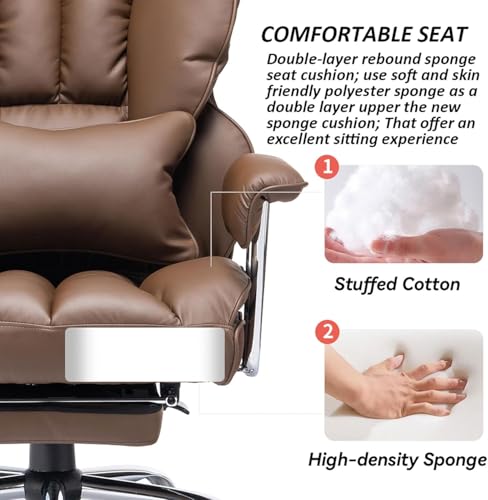 Image of Efomao Desk Office Chair Big High Back Chair PU Leather Computer Chair Managerial Executive Swivel Chair with Lumbar Support (Brown)