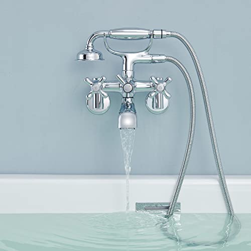Qinkell Clawfoot Tub Faucet Wall Mount Tub Filler Chrome Vintage Brass Bathtub Faucets With Telephone Shaped Hand Shower #TOP3