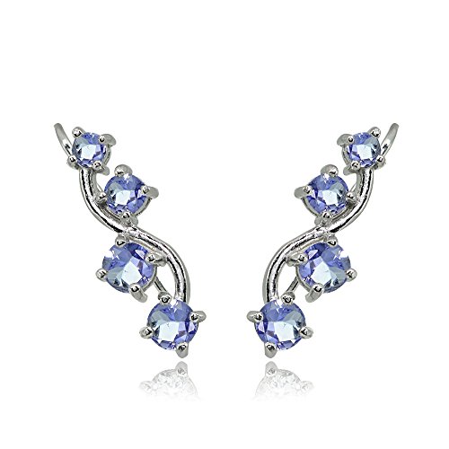 Sterling Silver Genuine or Synthetic Gemstone Small Fashion Trenty Vine Climber Crawler Cuff Earrings for Women
