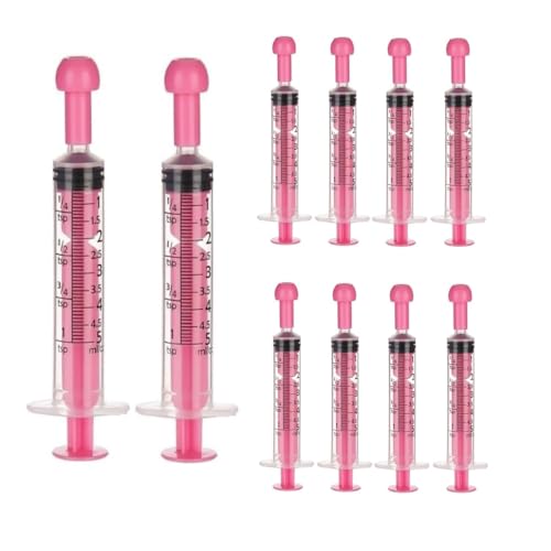10 Capped Pink Oral Syringes, Sterile, Individually Packaged, for Oral Administration to Infants, Adults, and Animals in Scientific Laboratories, Liquid Dispensing (5ml)
