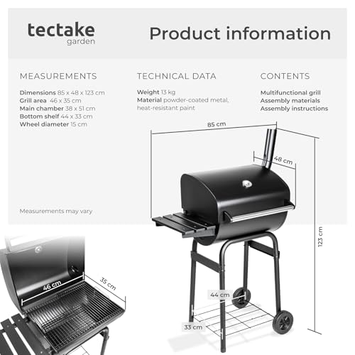 tectake® BBQ Charcoal & Wood with Built-in Thermometer, Adjustable Ventilation, Storage Shelf, Wheels, and Powder-Coated Steel Frame - A Flexible Barbecue, Smoker & Portable Grill - Medium - Image 6