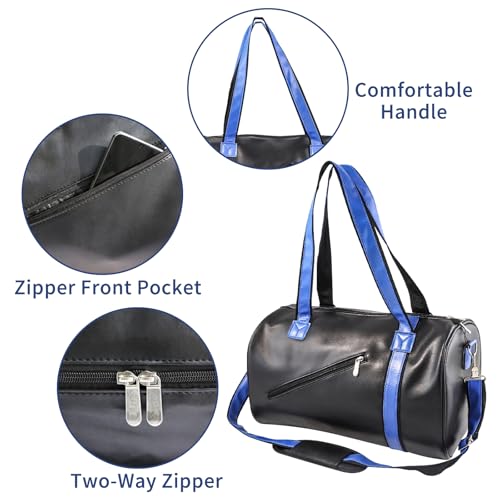 Gym Bag for Men Women Fitness Workout Sports Duffle Bag PU Leather Large Handbag Cylinder Crossbody Shoulder Weekender Overnight Bag for Travel, Business (Black)3