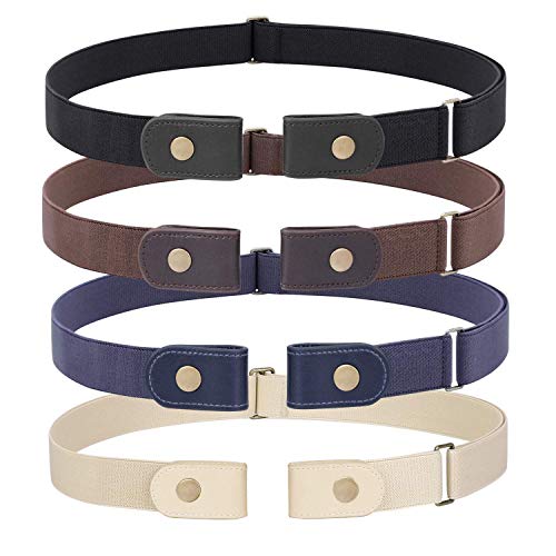 WHIPPY 3 Pieces 4 Pieces Buckle Free Adjustable Women Belt, No Buckle Invisible Elastic Belt for Jeans Pants