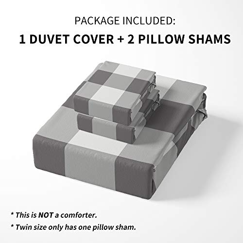 Hyprest 100% Cotton Duvet Cover Queen - Gray Buffalo Plaid Comforter Cover Queen - Ultra Soft Comfortable Bedding Set thumb #6
