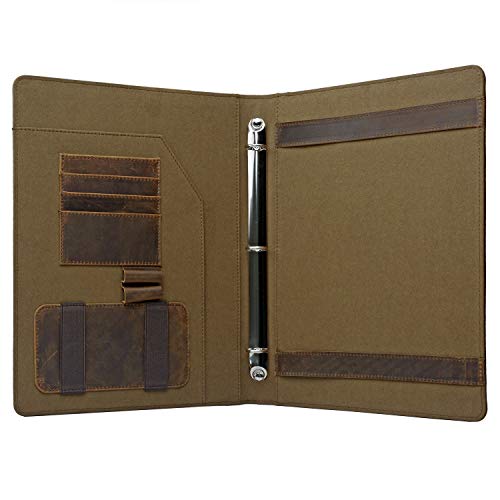 Icarryalls Vintage Crazy Horse Leather Padfolio, With 3-Ring Binder For Letter-Size / A4 Notepad And Documents #TOP1