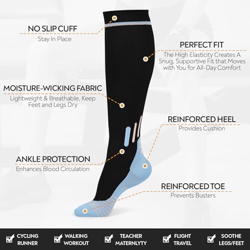 Queenshin 3 Pairs Compression Socks for Women Knee High Support Socks - 1
