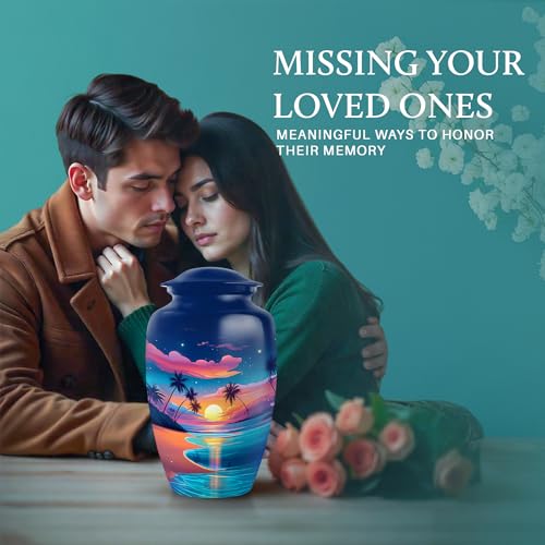 Image of Beach Urn - Cremation Memorial - Combo 2 - Large with 3 Inch Pack of 2 - Large Funeral Urns for Adult Human - Decorative Urns for Mom & Dad - Small Keepsake Urns