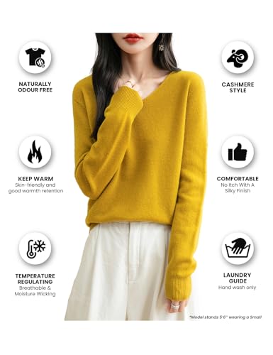 Women's 100% Merino Wool V Neck Sweater 2025 First-Line Ready to Wear Casual Long Sleeve Seamless Knit Sweater3