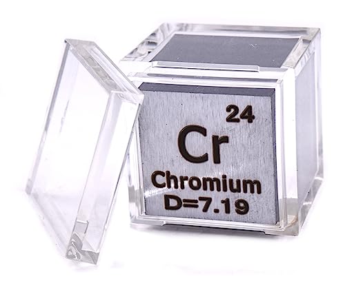Image of 1 inch 25.4mm Chromium Metal Cube Cr up to 99.9% Pure Periodic Table Element Engraved Density Collection Science Education Display Block Cube + Acrylic Case Box - 1PC