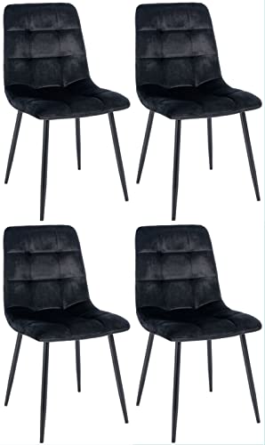 Lot De 4 Chaises De Salle A Manger Antibes en Velours I Pieds en Metal I Charge Max.150 Kg, Couleur:Noir