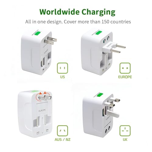 Image of Embox Universal Charger Adapter 224+ Countries Support Travel Adapter International All in One Worldwide International Travel Adapter (White)