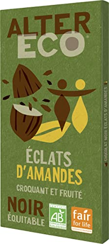 ALTER ECO - Tablette Chocolat Noir aux Éclats d'Amandes - Bio & Équitable - Chocolat Pérou - 100 g