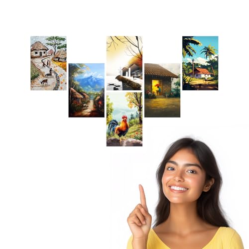 Image of SiddArtify Village Life Wall Art Prints Set - Landscape Poster Decor for Living Room Bedroom Office - Set of 2-4x6 Inch - Board (Pack of 6) - Sticker (Pack of 6)