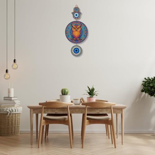 Image of GiftOday Wooden 3D 5 Pieces Owls for Wall Art Panel | Wood Bird Folk Art Wall Hanging Art Decoration Item for Living Room, Bedroom, Drawing Room, Dining Room & Office (Set of 5)