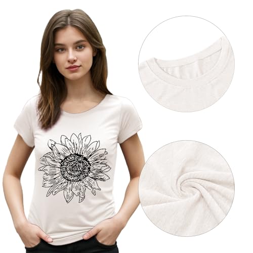 Women's Floral T-Shirts Graphic Loose Tees Sunflower Graphic Summer Short Sleeve Boho Casual Tops