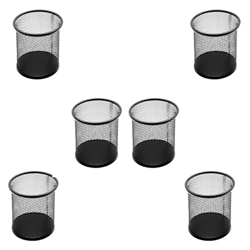 Kit 6 Porta Canetas Lápis Escritório Aramado Organizador De Mesa Redondo Preto